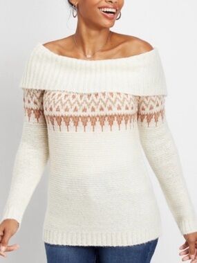 Maurices Cream Sweater with Tan Fair Isle Yoke